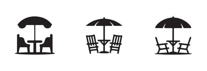 Beach umbrella and chair icon set,  summer vacation relax holiday design element, vector illustration EPS 10.