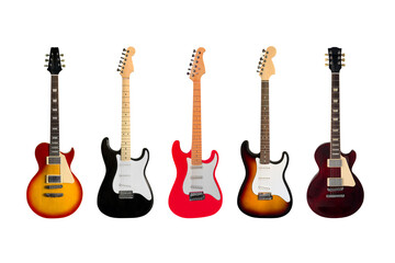 Naklejka premium set of different colored electric guitars isolated on white background