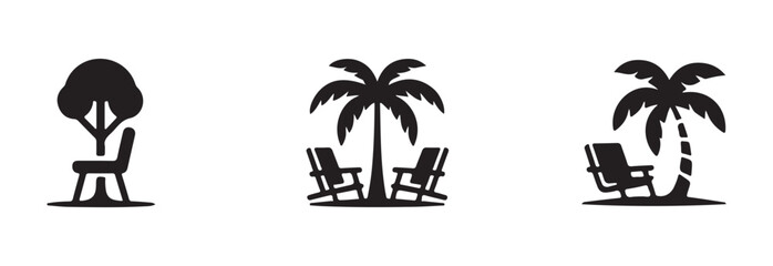 Beach umbrella and chair icon set,  summer vacation relax holiday design element, vector illustration EPS 10.