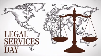 World map emphasizes global commitment to justice on Legal Services Day.