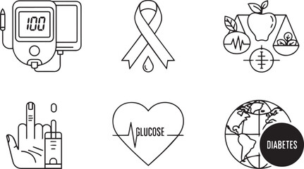 Diabetes Awareness Line Art Icon Set