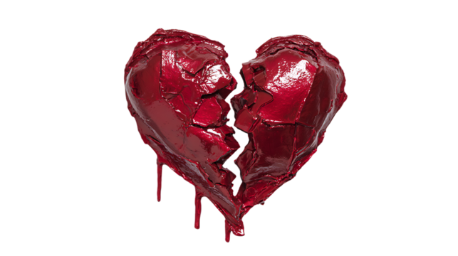 Broken heart shape made of dripping red liquid isolated on transparent background - Powered by Adobe