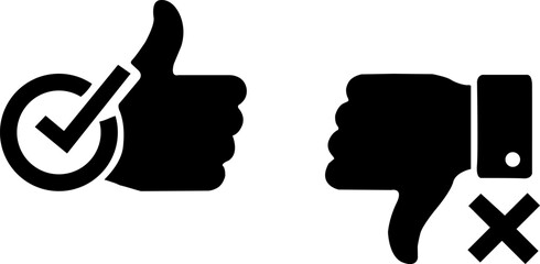 Thumbs up and thumbs down icons with checkmark and cross symbols © NiloyKanti