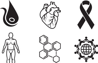Medical Icons Collection - Blood Drop, Heart, Ribbon, Human, Chemistry, Community