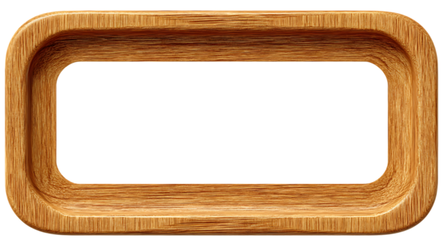 Rectangular wooden frame with rounded corners isolated on transparent background