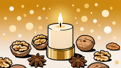 Warm candlelight surrounding nuts creates a cozy atmosphere