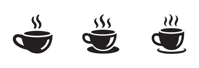 Modern coffee cup icon set,  silhouette collection with steam,  symbols cup cafe logo, vector illustration EPS 10.