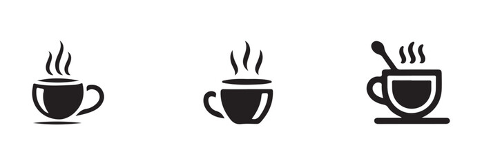 Modern coffee cup icon set,  silhouette collection with steam,  symbols cup cafe logo, vector illustration EPS 10.