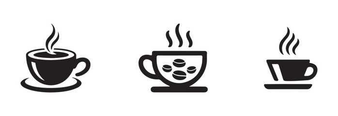 Coffee cup icon set, cup coffee with steam, cup a coffee sign, cup a coffee symbol, vector Illustration EPS 10.