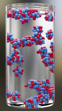 temperature molecular move, water vapor molecules, Particle movement in cold and hot liquid, Thermal expansion. arrangements of atoms, kinetic energy, movement and vibration of atoms, 3d render