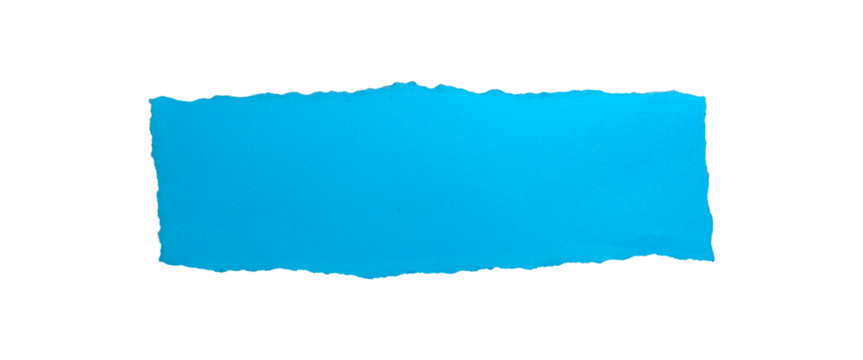 Blank horizontal strip of smooth cyan paper with rough, torn top and bottom edges. Isolated element for text or banner.