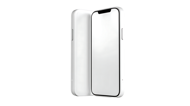 Two white smartphone mockups isolated on transparent background