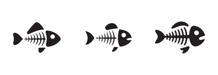 Fish bone symbol, various fish bone skeletons, fish bone collection for web, mobile apps, vector illustration EPS 10.