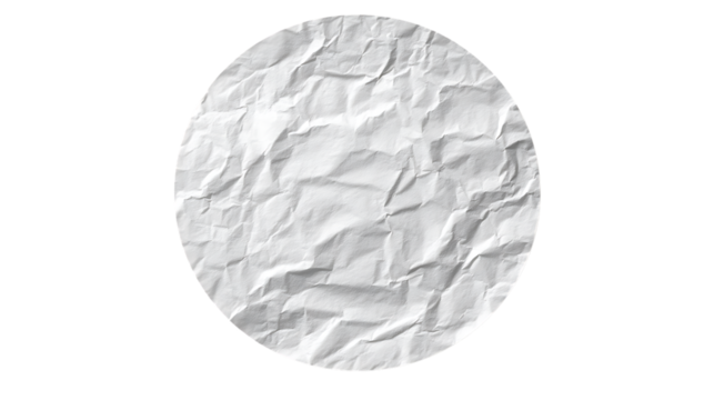 Crumpled white paper texture in a circle isolated on transparent background - Powered by Adobe