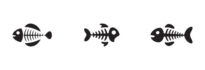 Fish bone icon set, fish skeleton logo icon, fish bone silhouette vector set, fish skeleton, vector illustration EPS 10.