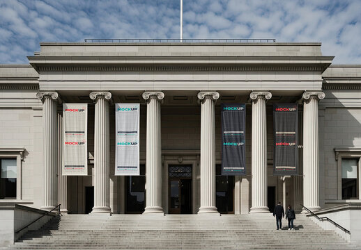 Entrance Museum Flags Banners Mockup