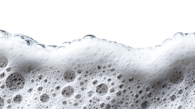 Closeup of water bubbles and foam on transparent background