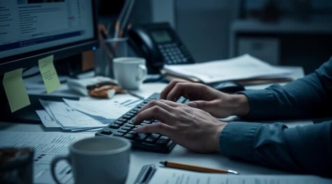 M&atilde;os cansadas de digitar no teclado.