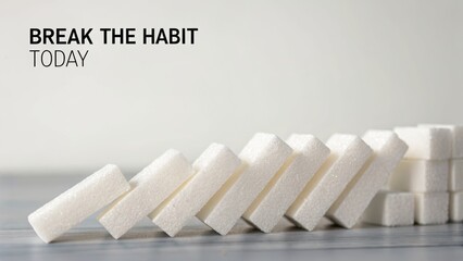 Sugar cubes arranged like falling dominoes in minimalist style