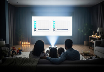 Family Home Cinema Screen Projector Mockup