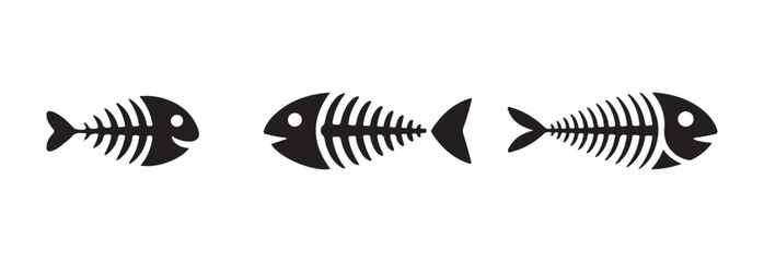Fish bone symbol, various fish bone skeletons, fish bone collection for web, mobile apps, vector illustration EPS 10.
