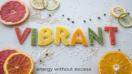 Vibrant lettering formed with citrus slices on a bright surface