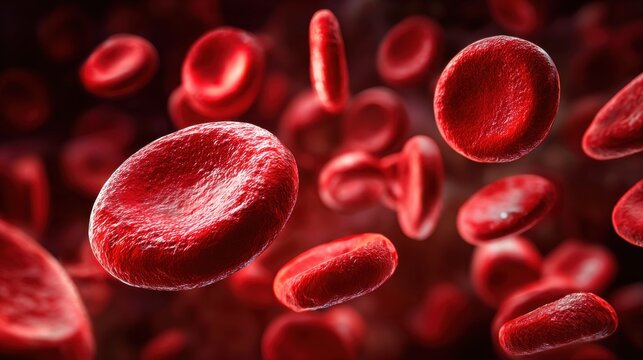Red blood cells flowing through blood vessel, close up macro view