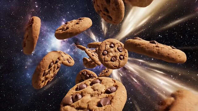 Cocho chips cookies floating in outer space animate - Powered by Adobe