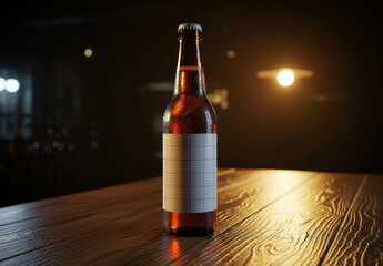 Stand Beer on Wooden Bar Label Design Mockup