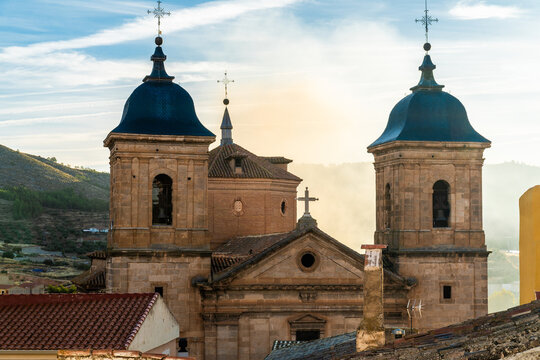 Tower bell with blue dome in Elche de la Sierra, albacete (Spain)