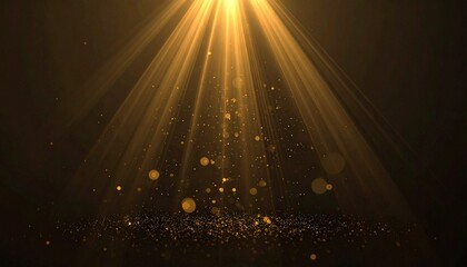 Golden Light Beams Abstract Background with Particles for Presentations