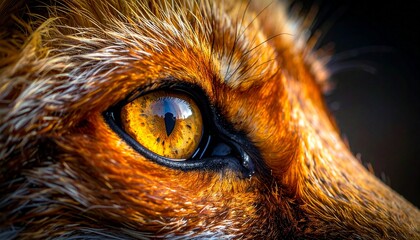 A stunning close-up of a fox's vibrant orange eye, showcasing intricate detail and a piercing gaze, evoking wild beauty and untamed spirit