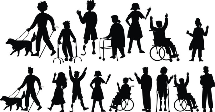 Set of athletic people with disabilities design - Powered by Adobe