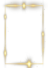Elegant golden glowing rectangular frame with bright sparkles and light flares, luxurious luminous border decoration on black background, perfect for festive or celebration design.