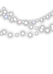 Glowing garland lights with snowflakes, festive winter decoration, bright holiday illumination, Christmas night background.