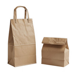 Two brown paper bags, one tall with handles and one folded top