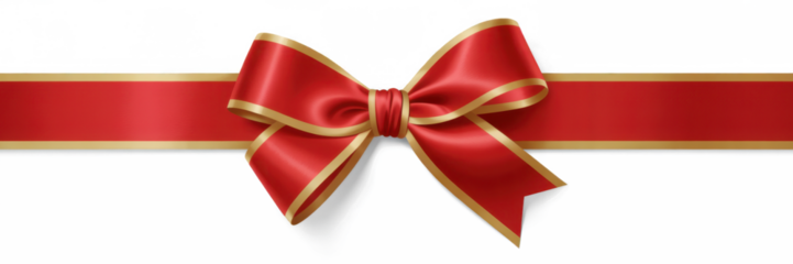 red ribbon and bow with gold isolated against transparent background

