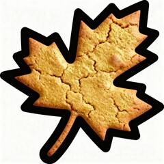 Maple leaf-shaped cookie with a cracked surface on white background  