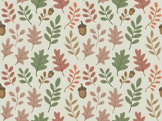 Autumn leaves and acorns seamless pattern fall season design