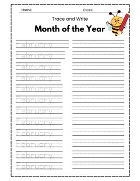 Month tracing activity for kindergarten 