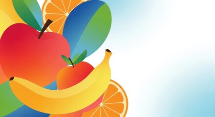 Fresh and colorful digital illustration of fruits for healthy lifestyle concept
