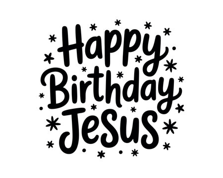 Happy Birthday Jesus graphic with stars and sparkles