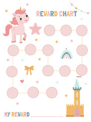 Child achievement tracker. Fairytale unicorn.