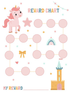 Child achievement tracker. Fairytale unicorn.