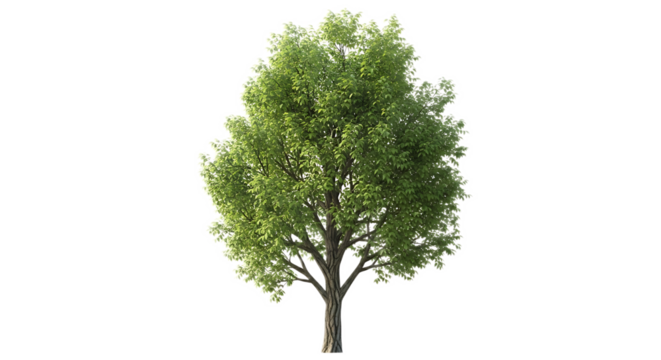 Isolated tree with dense green foliage and a visible trunk against a black background space for text