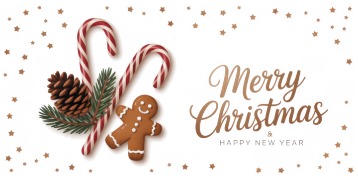 Christmas composition with fir tree branches and holiday ornamen - Powered by Adobe