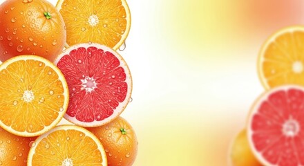 Fresh Citrus Slices with Water Droplets on Light Gradient Background