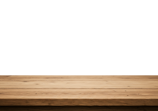 Rustic distressed light brown wood table, knots, grain, clean, matte, seamless transparent background, copy space, softly lit, subtle shadows, Concept for product display surface