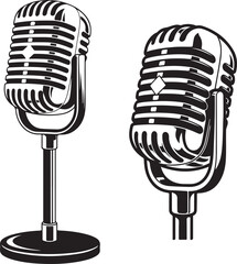 Two vintage microphones silhouette