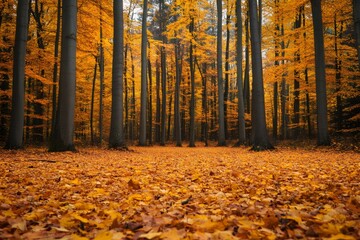 Obraz premium Autumn forest floor covered in golden leaves